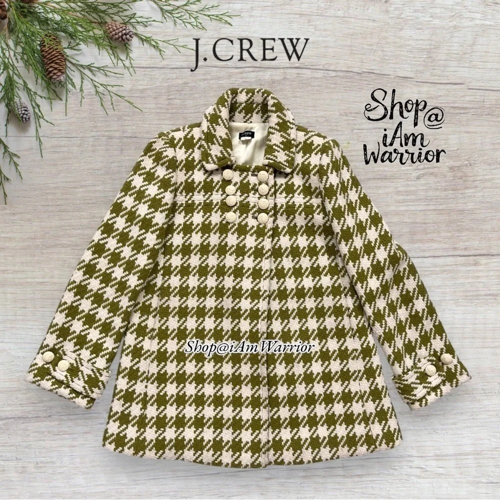 J.Crew rare vintage apple green houndstooth peacoat *shop@iamwarrior - Picture 5 of 10